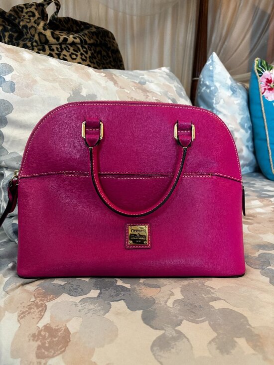 Dooney & Bourke Handbags - Dooney & Bourke Fuchsia Saffiano Leather Carter Satchel Domed Bag